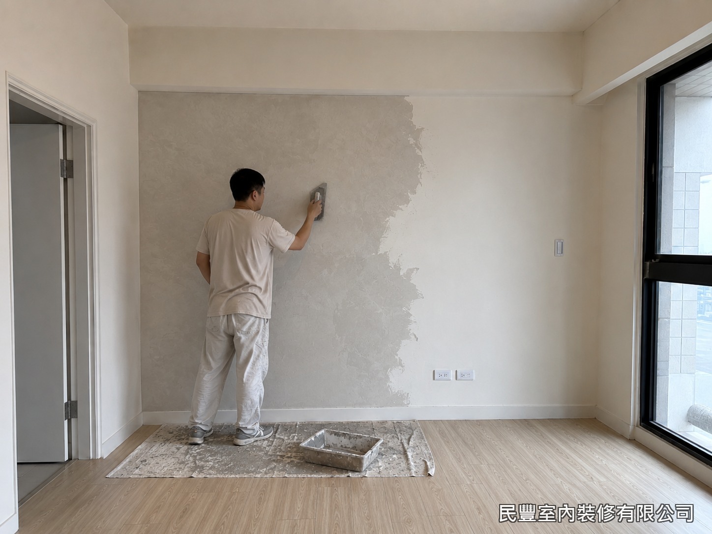 民豐室內裝修-藝術牆畫-以鐺刀手工堆疊藝術塗料，營造自然雲霧肌理，每一道手路都讓牆面層次更豐富